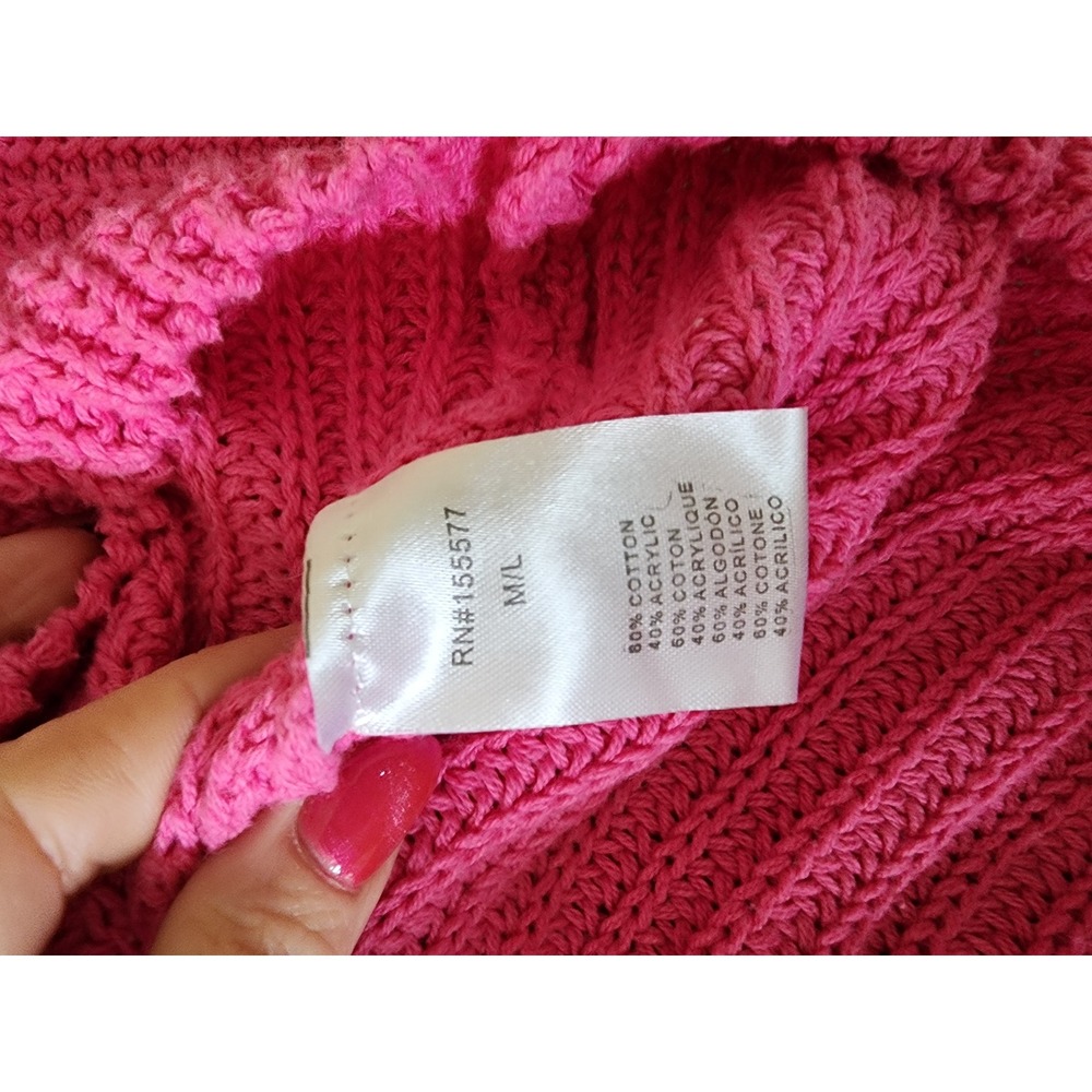 Judith March Hot Pink Smiley Face Sequin Patch Oversized Knit Sweater M/L - Picture 7 of 9